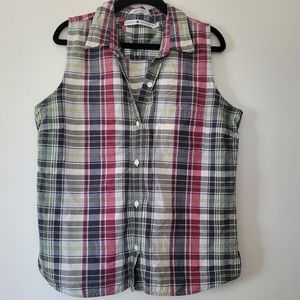 Tommy Hilfiger multicolor plaid collared button down tank L